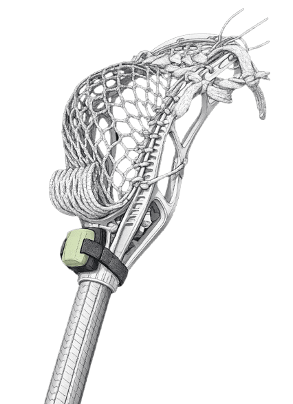 PlayFast Motion sensor attached to lacrosse stick at the throat